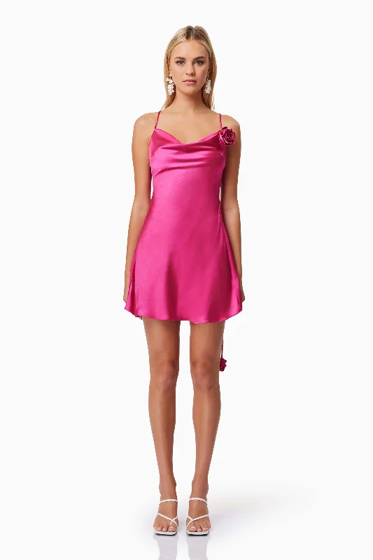 Feminine Style Promotions Zinnia Cowl Neck Party Mini Dress In Pink Refined Look