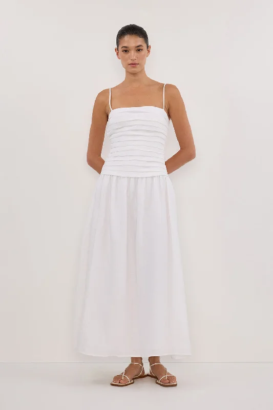 Discover Promotions REECE WHITE LINEN MIDI DRESS Today Only