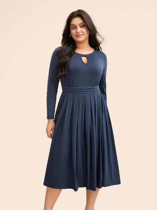 Absurdly Cheap Sale Plain Keyhole Pleated Midi Dress Dreamy Aesthetic