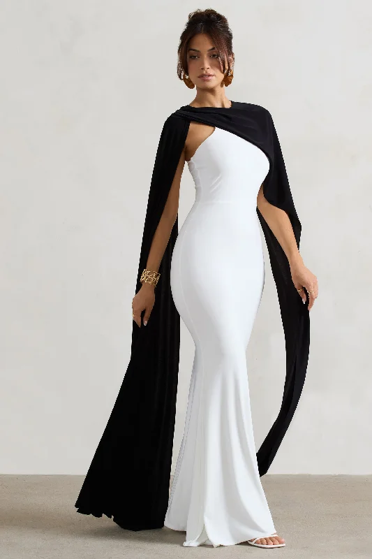 Urban Style Promotions Vianna | White Strapless Maxi Dress With Black Cape Playful Elegance