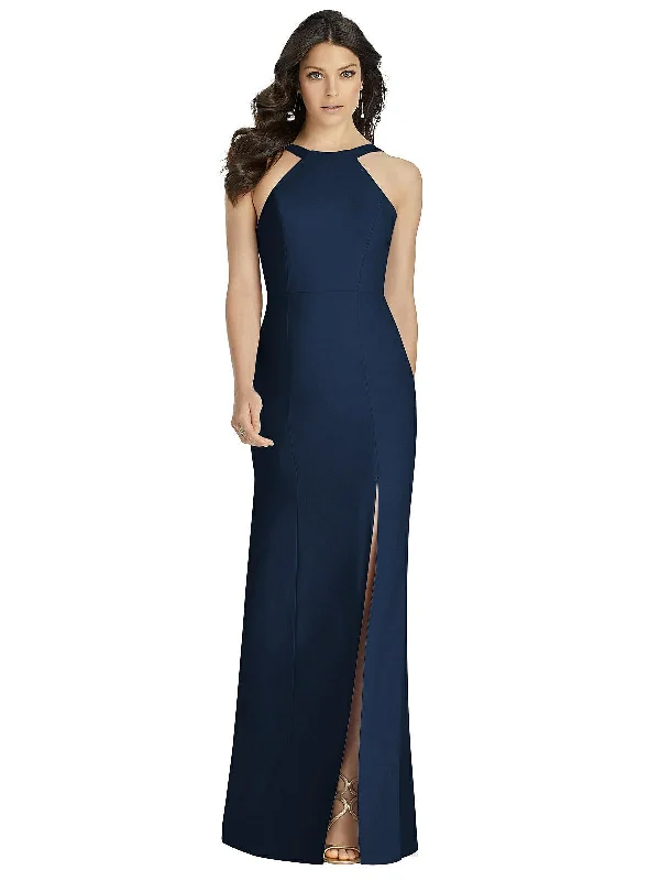 Street Style Discounts High-Neck Backless Crepe Trumpet Gown Seasonal Trend