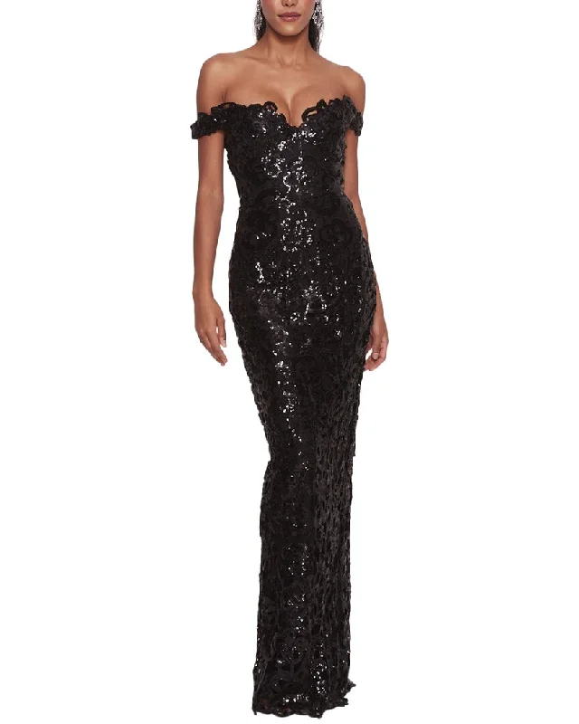 Modern Chic Discounts Marchesa Notte Sequin Column Gown Elegant Ensemble