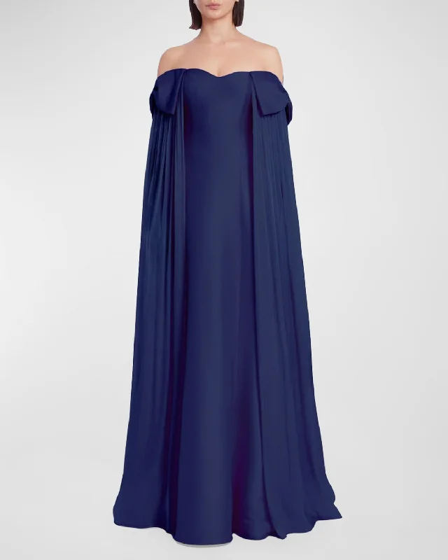 New In This Season Bow-Embellished Off-Shoulder Cape Gown Casual Chic