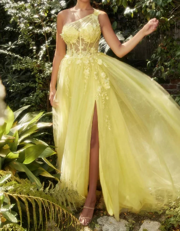 Timeless Style Promotions One Shoulder Evening Gown In Yellow Weekend Special