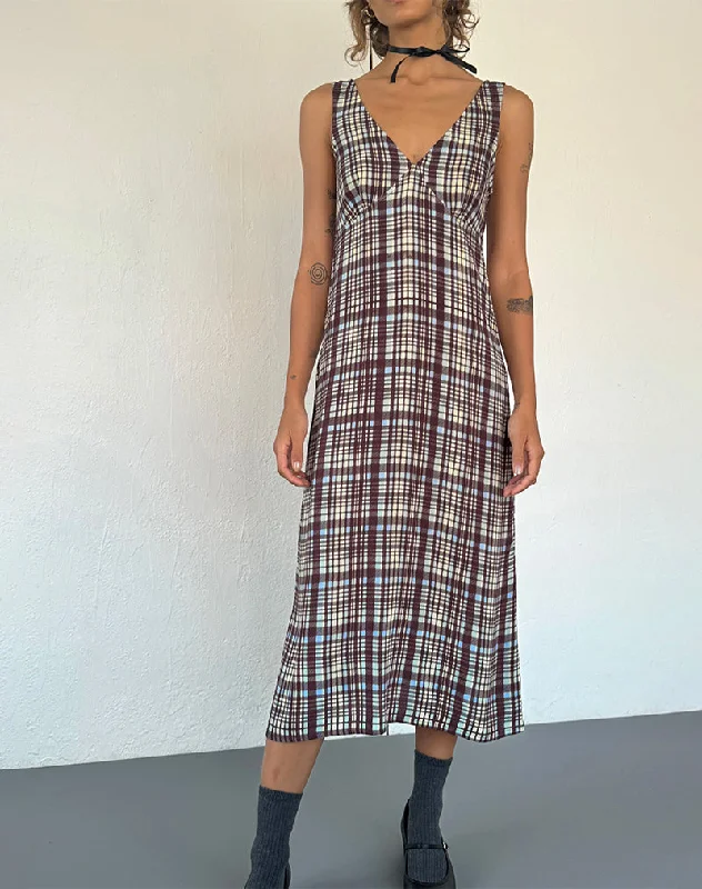 Don't Miss Out Liva Midi Dress in Multi Check Brown Statement Piece