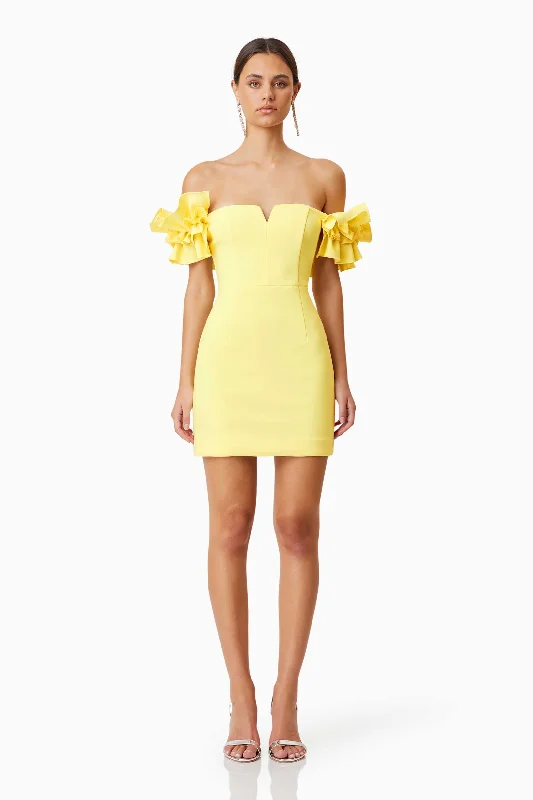 Elevated Casual Discounts Nola Off The Shoulder Mini Dress In Yellow Effortless Grace