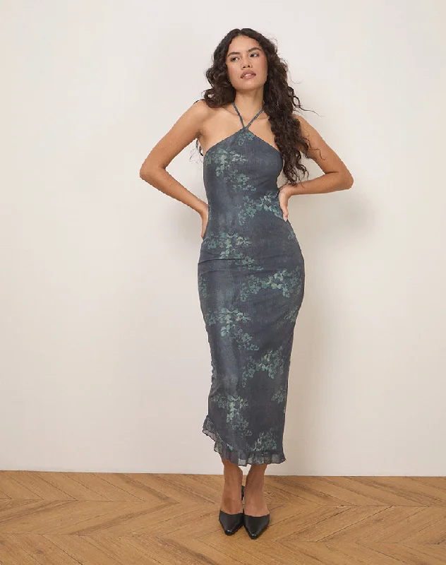 Cozy Chic Promotions Ribka Midi Dress in Faded Botanical Green Graceful Drape