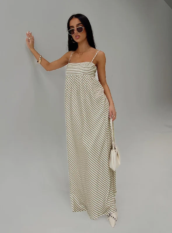 Best Deals Of The Season Pansotti Maxi Dress Beige / White Stripe Grab Romantic Date - Night Styles Now