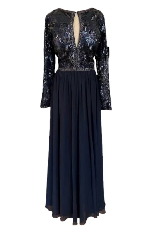 Limited Time Deal Terani Gown In Navy Luxe Layering