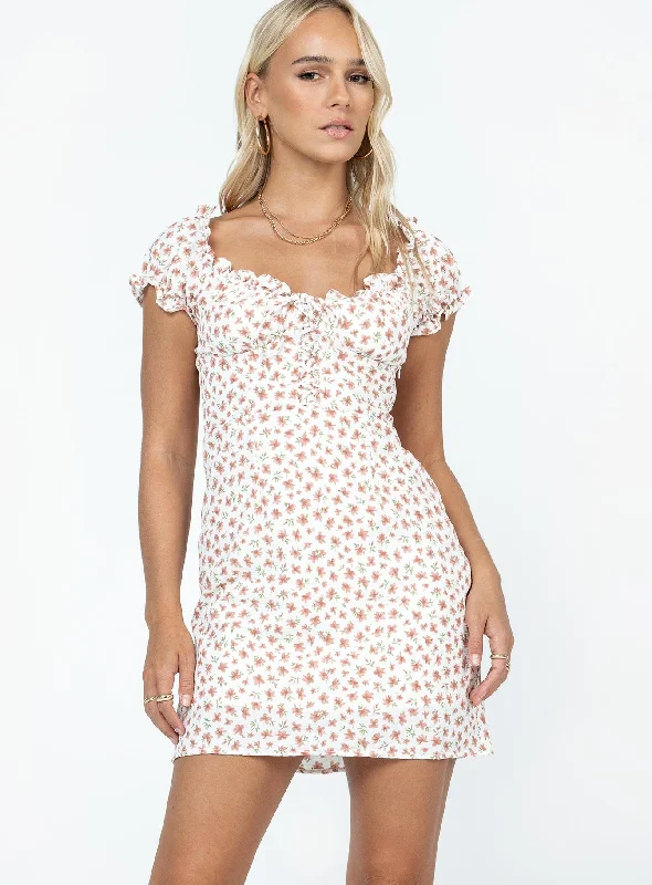 Hot Sale Reuben Mini Dress White Floral Y2K Nostalgic Fashion Look