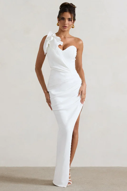 Street Style Discounts Esther | White Wrap Maxi Dress With Corsage Alluring Design