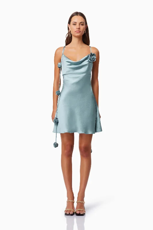 Timeless Elegance Sale Zinnia Cowl Neck Party Mini Dress In Blue Graceful Cut