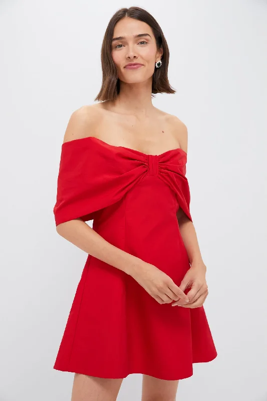 New Season Fashion Preview Off-the-Shoulder Red Bow Bates Mini Dress Flash Sale