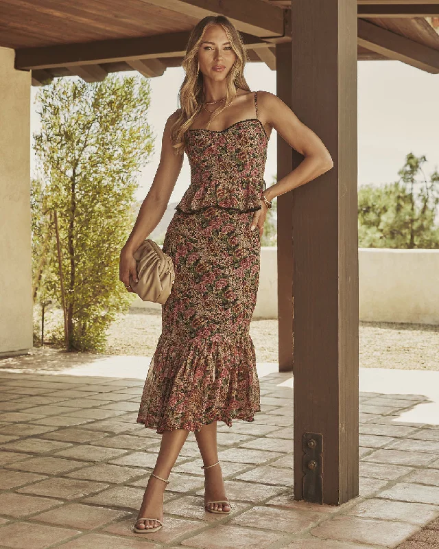 Discover Now Simple Hues Floral Print Peplum Midi Dress Effortless Comfort