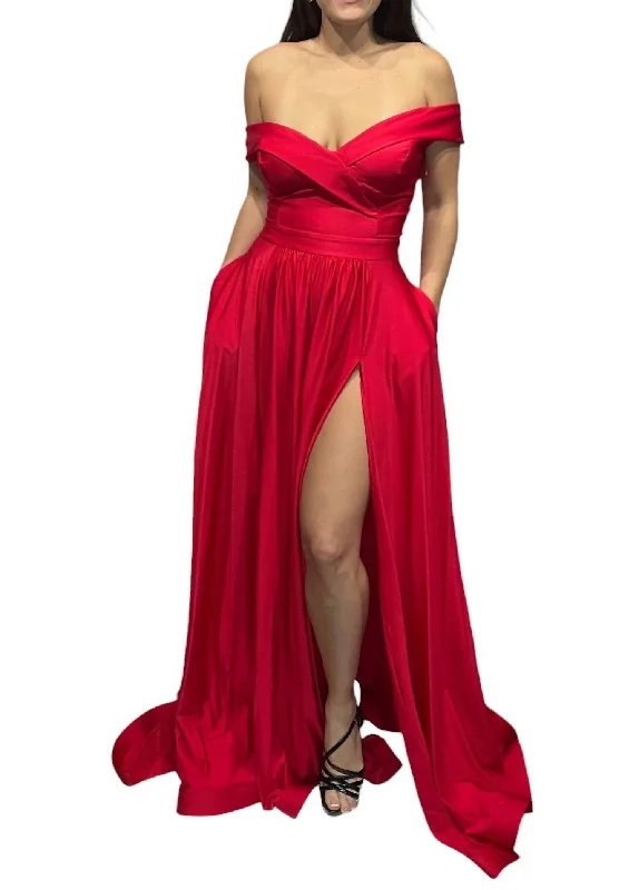 Sophisticated Fashion A-Line Off The Shoulder Gown In Red Big Savings on Minimalist Office Styles