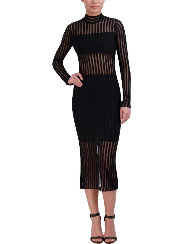 Massive Savings Womens Sheer Striped Midi Dress Feminine Elegance