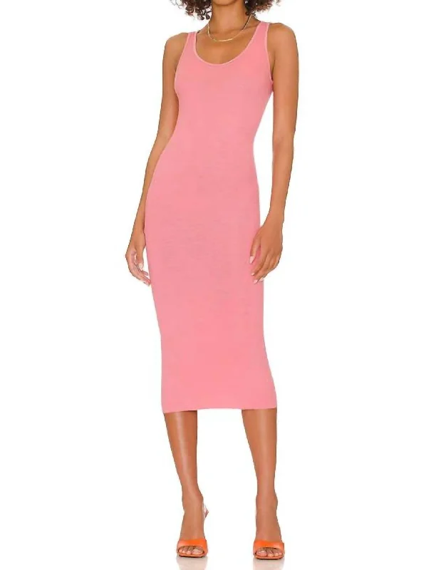 Must Haves Silk Rib Tank Midi Dress In Vintage Pink Feminine Elegant