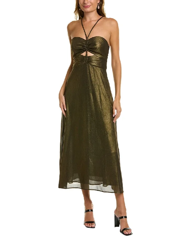 Season Offer Boden Metallic Halter Midi Dress Flowing Silhouette