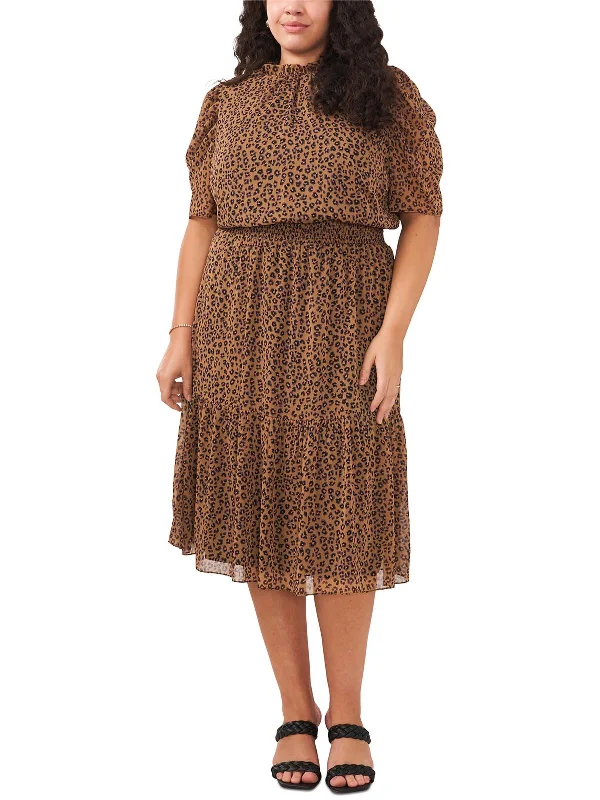 Additional Time-Limited Offers Plus Womens Smocked Calf Midi Dress Classic Appeal