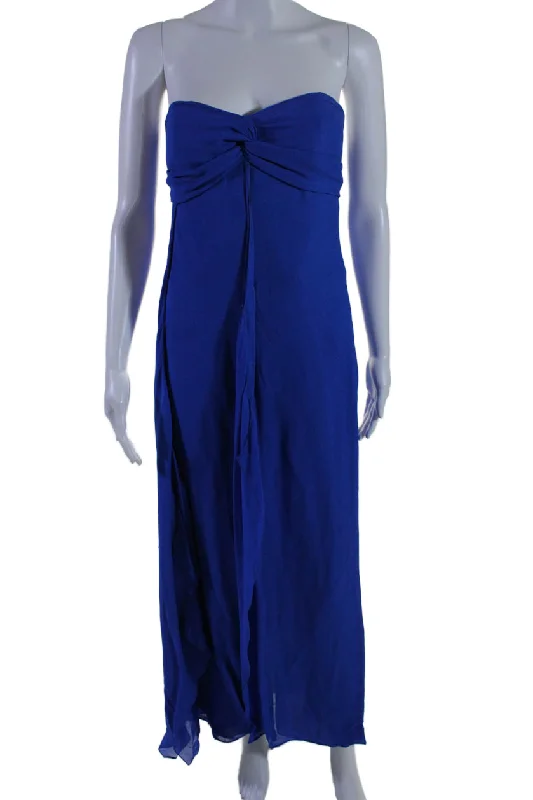 Exclusive Discounts Ralph Lauren Purple Label Womens Royal Blue Strapless Ruffle Gown Dress Everyday Glamour