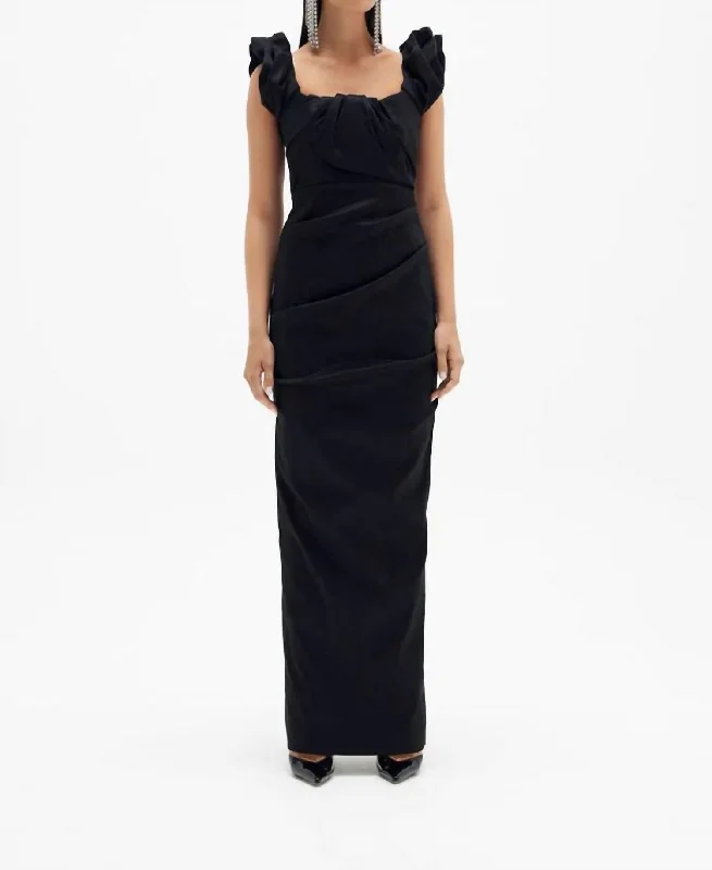 Fashion Frontiers Kalina Gown In Black Chic Sophistication