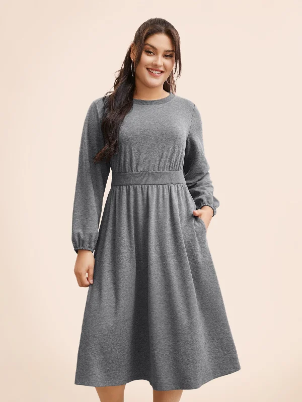 Embrace New Fashion Crew Neck Elastic Waist Midi Dress Luxury Comfort