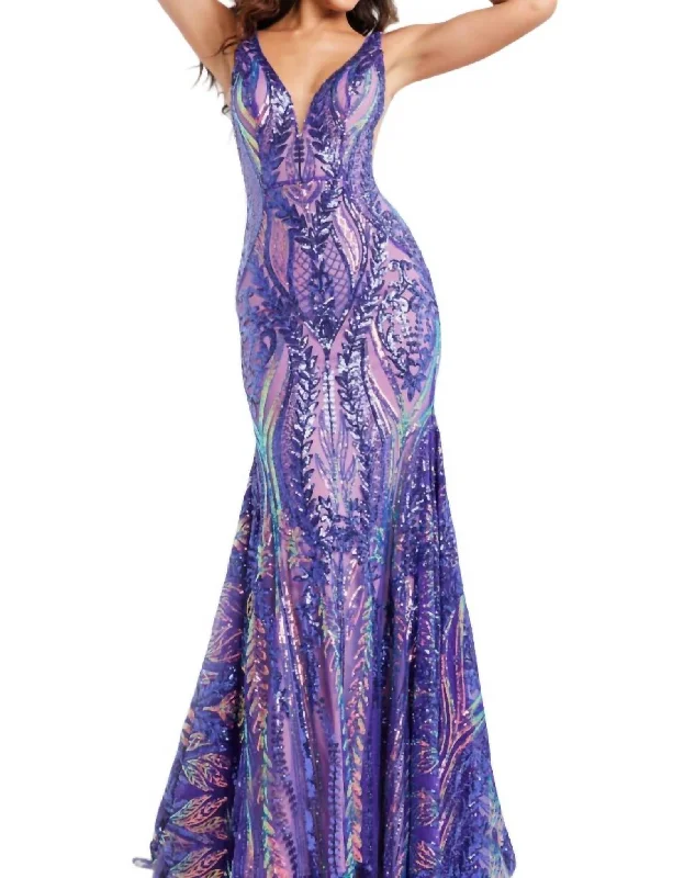 Top Deals Sequin Mermaid Gown In Purple Feminine Charm