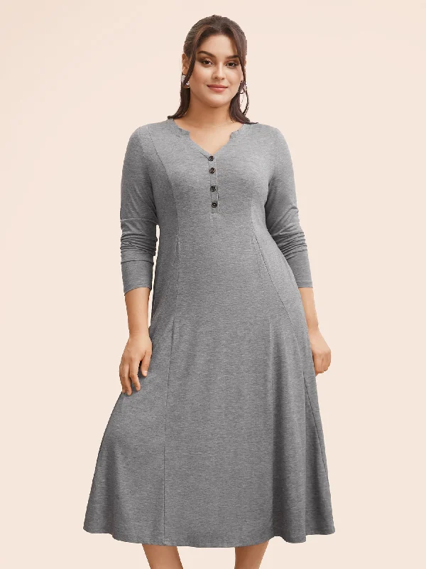 Flash Sale Now Notched Solid Heather Midi Dress Sleek Design