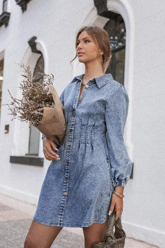 Browse Our Top Products Phoenix Long Sleeve Mini Dress - Denim Contemporary Elegance