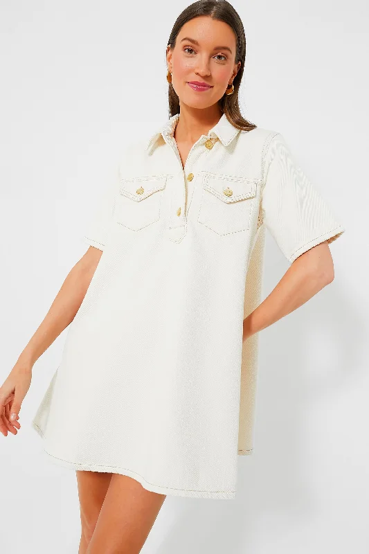 Inspired By You, Designed For You Egret Heavy Denim Mini Dress Parisian Effortless Chic Style