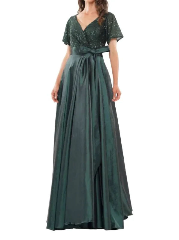 Fashion Sale Sequin & Taffeta Gown In Deep Green Everyday Glamour