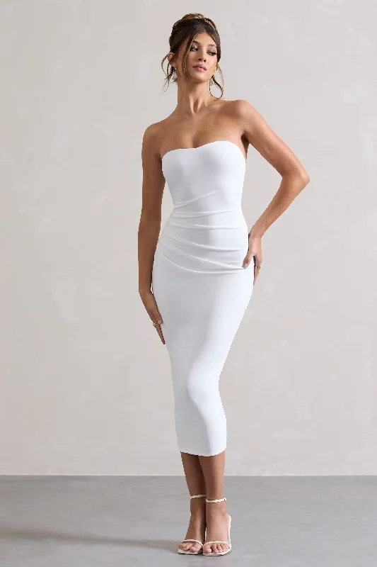 Limited Time Offers East End | White Strapless Gathered Midi Dress Flash Sale