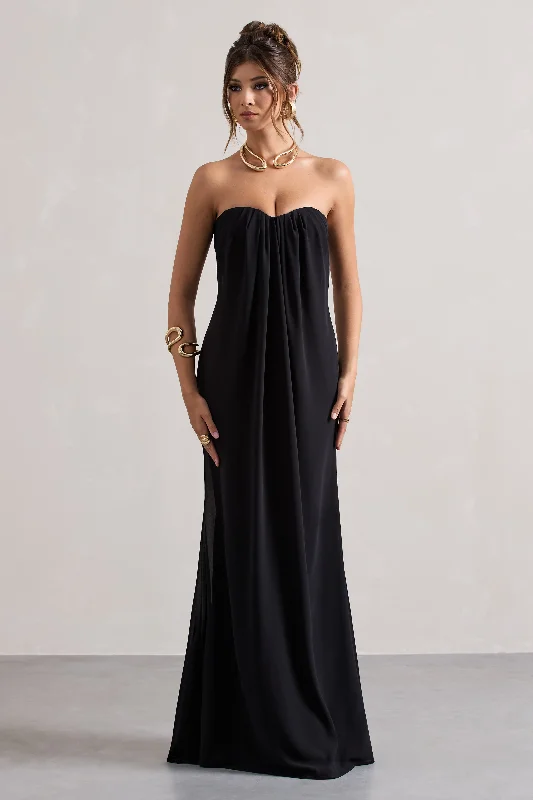 Stylish Deals Kaz | Black Chiffon Sweetheart Maxi Dress Ethnic Cultural Event Wear