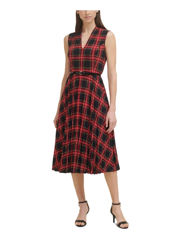 Discover Now Womens Plaid Calf Midi Dress Seasonal Trend