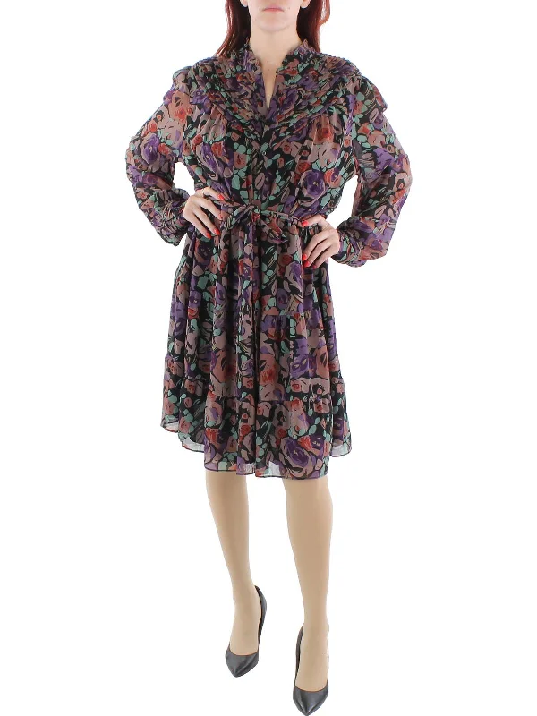 Limited Edition Plus Womens Chiffon Floral Fit & Flare Dress Weekend Special