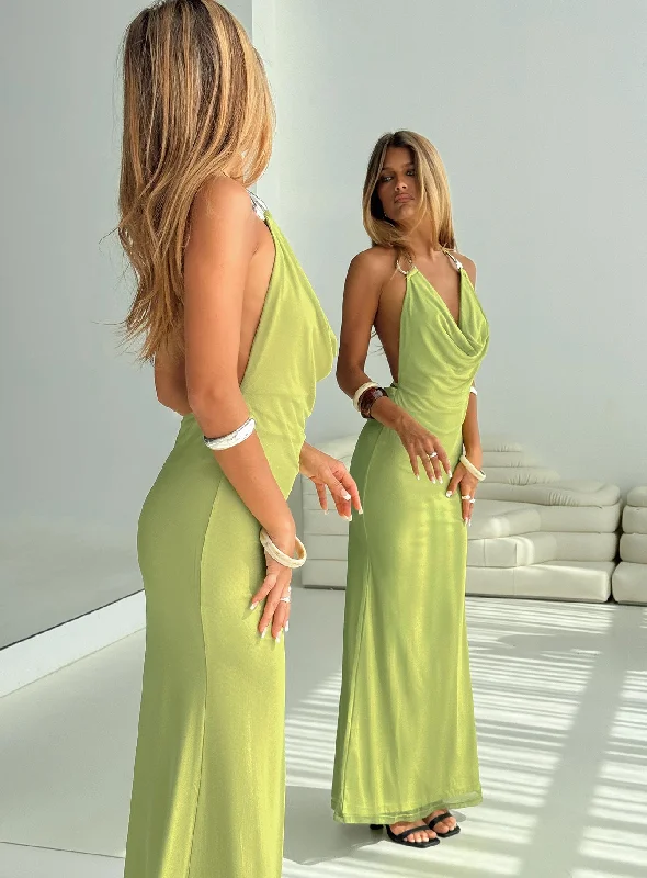 Essentials On Sale Rhaenyra Halter Maxi Dress Green Chic Urban Fashion Look