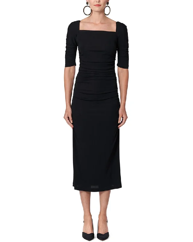 Unbeatable Deals Carolina Herrera Elbow-Sleeve Square Neck Ruched Midi Dress Effortless Comfort