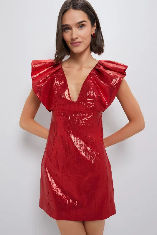 Style Redefined Red Metallic Plisse Tanya Mini Dress Romantic Flair