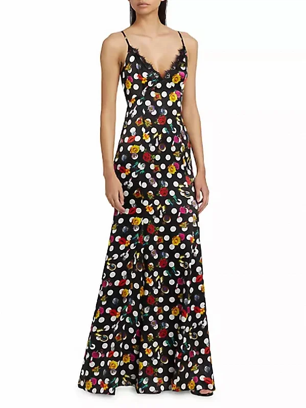 Popular Collection Zanna Gown In Black Multi Crystal Dot Vintage Look