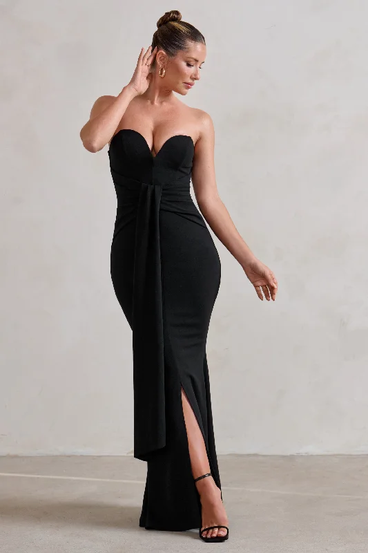 New Arrivals Carrie | Black Sweetheart Neckline Maxi Dress With Statement Tie Floral Style