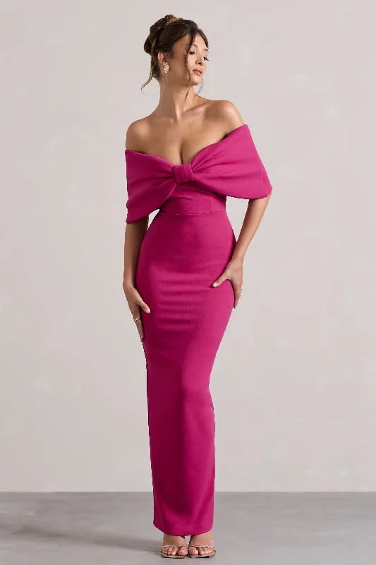 Avant-Garde Style Promotions Cornelia | Hot Pink Strapless Maxi Dress With Oversized Bow Classic Timeless Elegant Style