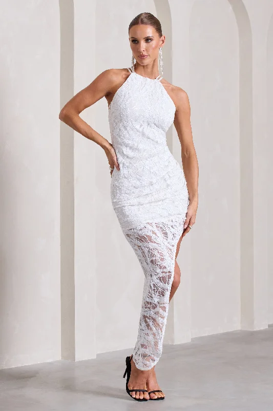 Fast Fashion Favorites Caught My Eye | White Sequin Asymmetric Strappy Maxi Dress Art Deco Geometric Pattern Look