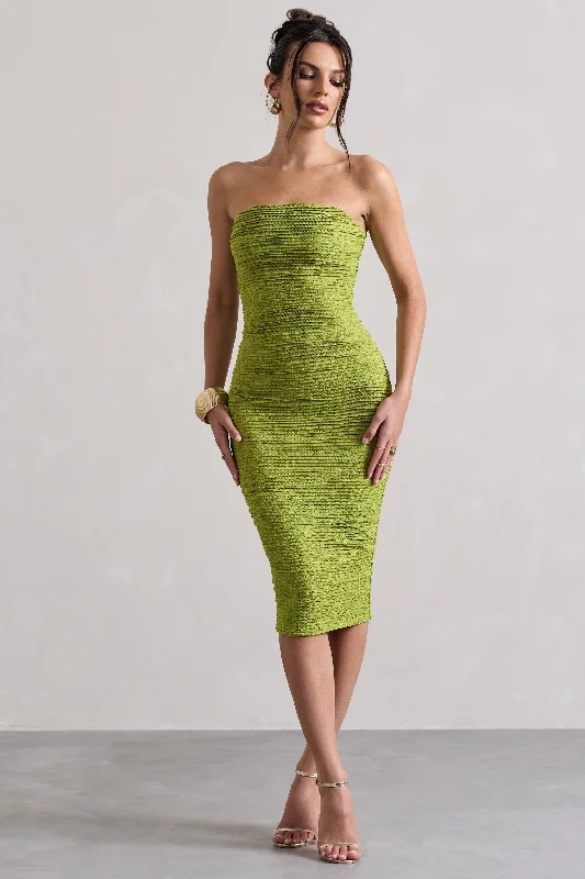 Step Ahead, Lead The Trend Palau | Olive Green Crochet Bandeau Midi Dress Contemporary Chic