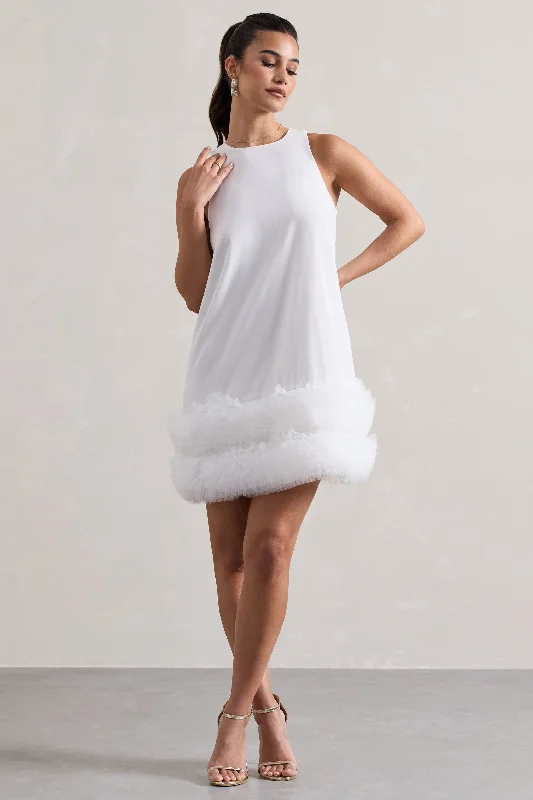 Affordable Luxury Fashion Raise A Glass | White A-Line Mini Dress With Tulle Hem Cottagecore Rustic Charm Style