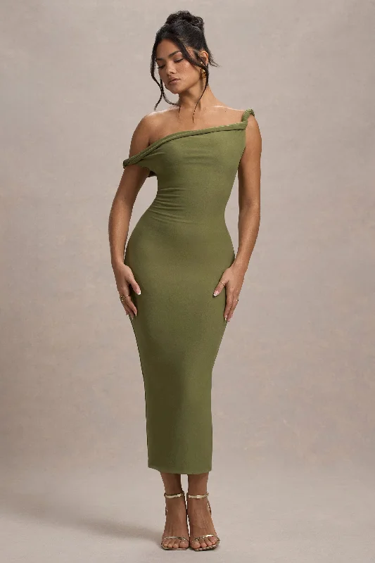 Cool Prices Salome | Olive Twisted Asymmetric Midi Dress Casual Weekend Relaxed Style