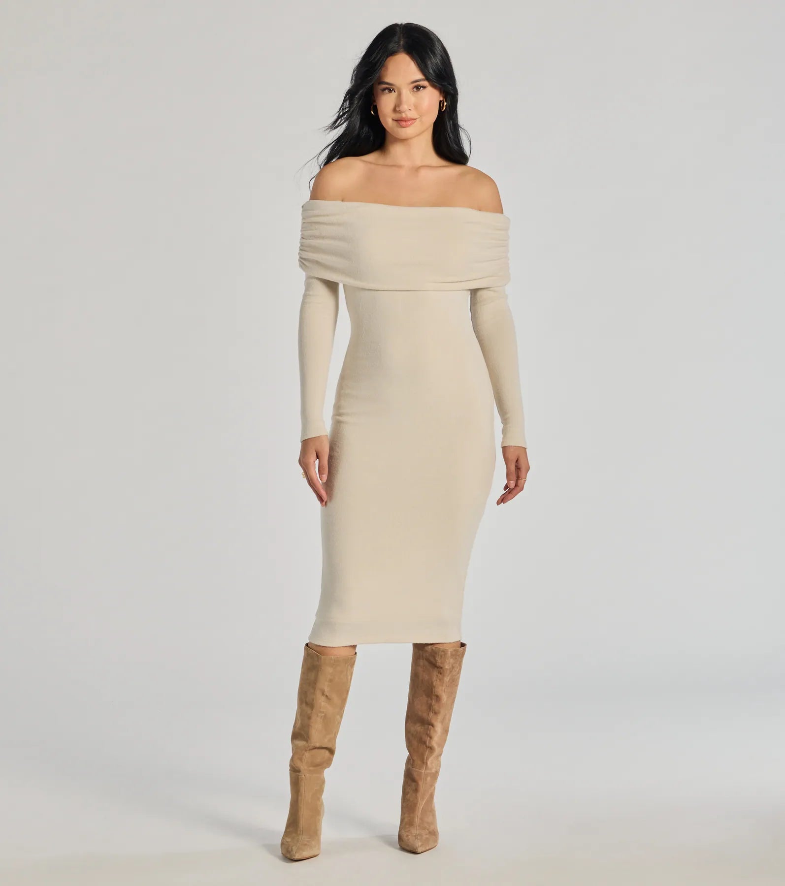 Hot Items Casually Classic Long Sleeve Midi Dress Refined Look