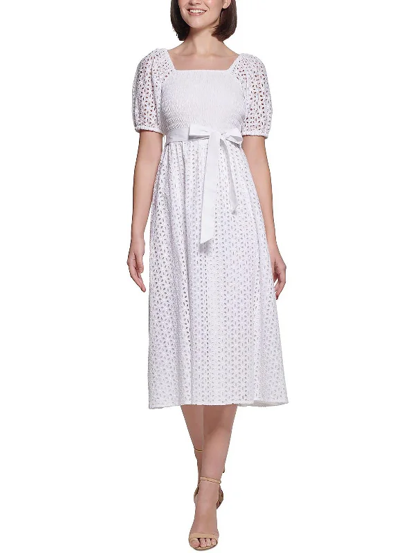 New Styles Just In Womens Eyelet Calf Midi Dress Effortless Comfort