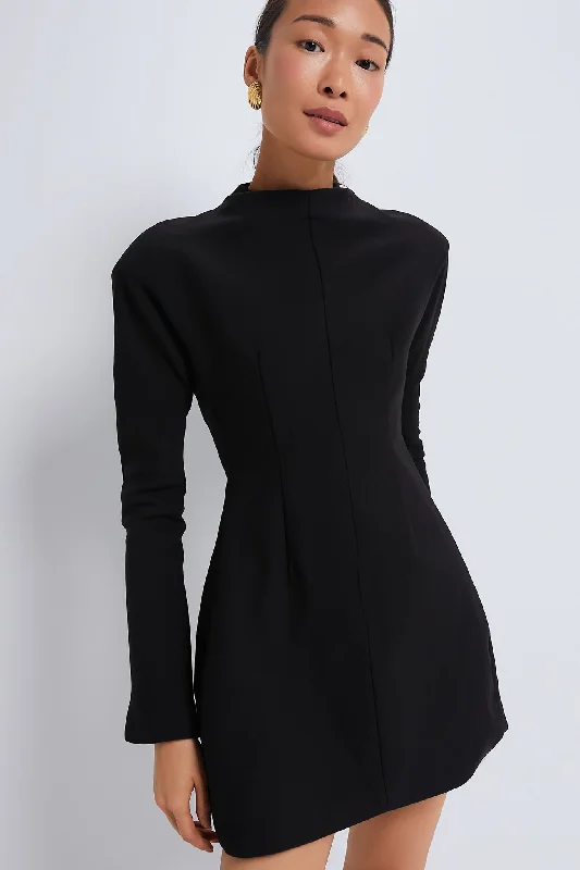 Clearance Event Black Wool Contoured Turtleneck Long Sleeve Mini Dress Feminine Charm