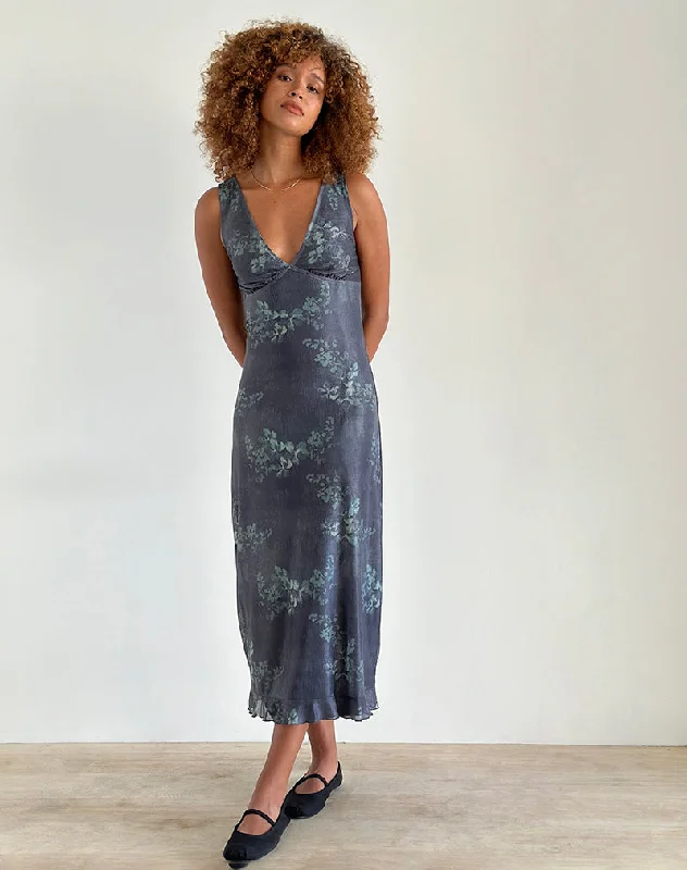 Final Sale Gabriela Midi Dress in Faded Botanical Green Bohemian Vibe