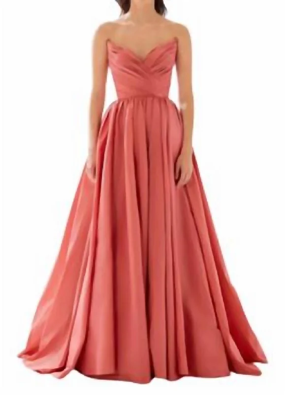 Stay Ahead In Style Pleated Taffeta Prom Gown In Salmon Timeless Elegant